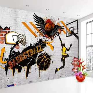 ZCLCHQ 3D Murals Retro & Basketball 3D Effekt Wandbild Vlies Wand Tapete Moderne Wohnzimmer Mural Schlafzimmer Kinderzimmer TV Hintergrund Wand Dekoration Größe:W350CMxH256CM