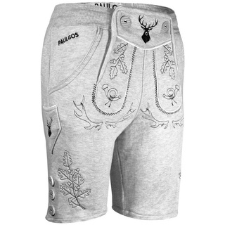 PAULGOS Trachtenhose Herren Jogginghose Design Lederhose Kurz Sweathose Bermuda Shorts JOK5 grau 3XL