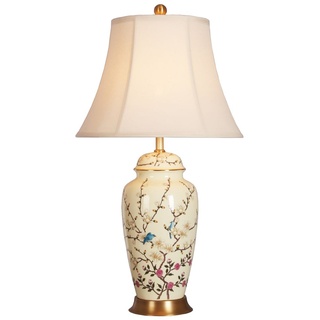 Fine Asianliving Chinesische Tischlampe Porzellan mit Lampenschirm E27 Orientalische Tischleuchte Keramik Nachttischlampen Schlafzimmer Wohnzimmer