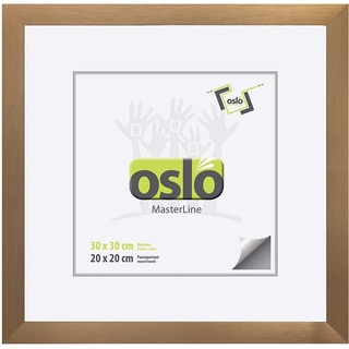 OSLO MasterLine Bilderrahmen 30 x 30 quadratisch gold matt Aluminium gebürstet 3 cm breit, Echt-Glas Foto-rahmen Alu