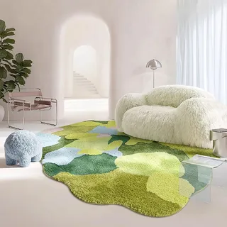 KEAOZVFE Moosteppich, 3D-Moosteppich mit Blumenmuster, waschbarer, Flauschiger, süßer Teppich, getufteter Teppich, Rutschfester, unregelmäßiger, ästhetischer Blatt-Nachtvorleger für Wohnzimmer