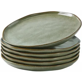 LOBERON Teller 6er Set Biarré, Mediterraner Charme, Reizvoll Unebene Optik, Glänzend Glasiert, Spülmaschinenfest, Geschirr, Tischaccessoires, Steinzeug, türkis/braun