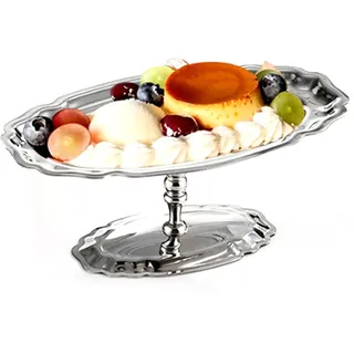Dessert Serviertablett mit Füßen, 17x10x7cm/6,7x3,9x2,8 Zoll ovaler Präsentations Aufbewahrungsteller Edelstahl tragbare Dessert Präsentationsplatten Party Tablett Dessertständer für EIS Salat Obst