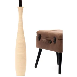 Leewadee Große Deko Bodenvase Für Dekozweige, Hohe Standvase Für Pampasgras, Design Holzvase, 70 cm, Creme