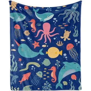 TUTUXMA Kuscheldecke Baby Meer, Flauschig Meer Babydecke für Jungen, Weich Plüsch Unterwasser Wohndecke mit Schildkröte Delfin Muster Flanell Fleece Decke Geschenk für Neugeboren Kleinkind, 75x100cm