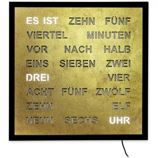 AMS Wanduhr Wortuhr LED Wanduhr 40x40cm (Anzeige in Wort und Schrift) goldfarben