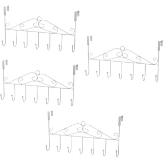 4er Set Türgarderobe Metall für Montage über der Tür | Kleiderhaken mit 7 Haken - 42,5cm Türhakenleiste Farbe: weiß | Garderobenhaken Türleiste |