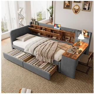 Odikalo Schlafsofa Schlafcouch Tagesbett Daybed Auszug USB Lattenrost 90x200 Beige Grau grau