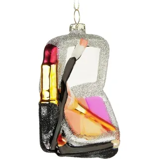 BRUBAKER Weihnachtsbaumkugel Make-Up Set - Handbemalte Weihnachtskugel aus Glas - 9 cm Baumkugel (1 St), Christbaumschmuck Glitzer Schminkset mit Spiegel, Pinsel + Lippenstift bunt|silberfarben