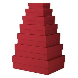 Rössler-Papier Geschenkbox Boxline, Set rot, 7 verschiedene Größen, Karton, eckig, 7 Stück