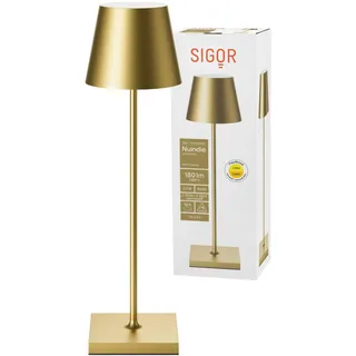 SIGOR Nuindie - Dimmbare LED Akku-Tischlampe Indoor & Outdoor, IP54 spritzwassergeschützt, Höhe 38 cm, aufladbar mit Easy Connect, 12 h Leuchtdauer, goldfarben