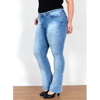 ESRA Bootcut-Jeans Stretch Jeans Damen High Waist Bootcut Jeans bis Übergröße Plus Size Wide Leg Jeans Damen Bootcut Schlaghose Damen Jeans Flared High Waist blau 54