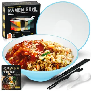 Plastik Ramen Schüssel Set 2 Sets - 33oz Japanische Suppenschüssel Geschirr - Mit Essstäbchen Löffel Rezepte Rührschüsseln Für Nudeln Salate Müsli Geschenke Für Männer Und Frauen Im Neuen Zuhause