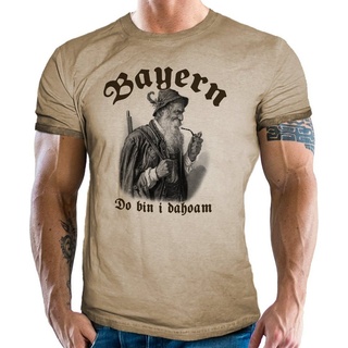 LOBO NEGRO® T-Shirt für Trachten Bayern Fans im Used Vintage Retro Look - Do bin i Dahoam beige L