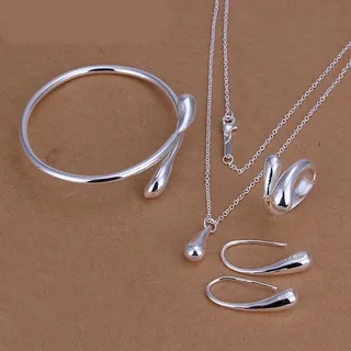 DarryDooly Mode Hochzeit Brautschmuck Set 925 Silber Schmuck Wassertropfen Halskette Armreifen Ringe Ohrringe Sets Für Frauen Party Geschenke