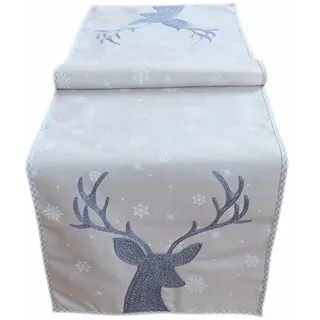 texpot Tischdecke Tischläufer Stickerei Hirsch Winter Weihnachten Dekoration (1-tlg) grau Rechteckig | 40 cm x 85 cm