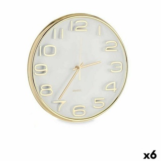 Gift Decor Uhr Wanduhr karriert rund Gold Glas Kunststoff 33 x 33 x 5,5 cm 6 Stück Wo goldfarben
