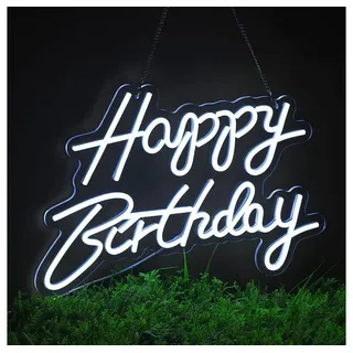 Rosnek LED Dekolicht Happy Birthday, mit Ein/Aus-Schalter, Neonschild für Geburtstagsfeier, Warmweiß, Weiß, Rosa, Blau, Eisblau, Wanddeko weiß