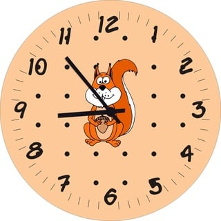 ShirtInStyle Kinderzimmeruhr mit Tiermotiv Eichhörnchen Geschenk Uhr Kinder Handmade Wanduhr Wunschtext Name, 20cm, Beige