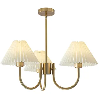 KCO Lighting 3 Light Chandelier Light Fixture Traditional Pleated Chandelier Small Vintage Entryway Chandelier Mid Century Modern Chandelier Brushed Gold Chandeliers for Dining Room