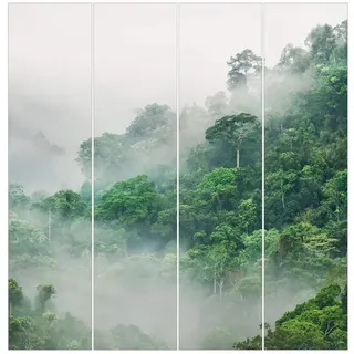 Bilderdepot24 Schiebegardine modern Flächenvorhang blickdicht Dschungel im Nebel (4 St), halbtransparent, Wohnzimmer große Flächengardine lichtdurchlässig als Klemm-System grau 240 cm x 250 cm