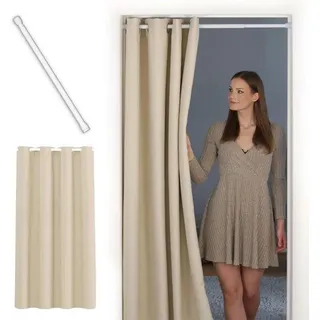 Famanu Türvorhang mit Teleskopstange - Beige, 195 x 150 cm