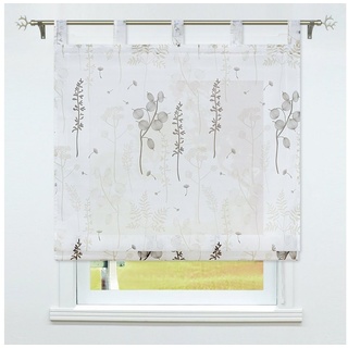 Raffrollo, Joyswahl, mit Schlaufen, Kurz Rolls Küche Vorhang Modern Schlaufenrollo Laternenblume Muster beige