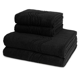 ROSS Handtuch Set Cashmere feeling, Walkfrottee, (Spar-Set, 4-tlg), 2 X Handtuch 2 X Duschtuch - im Set - Baumwolle - schwarz