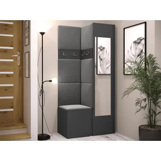 MIRJAN24 Garderoben-Set Orion XXV, (Komplett-Set, Schrank, Kleiderschrank mit Spiegel, Kleiderhaken, 7x Paneel 42x42), Auswahl aus Fronten und Polsterplatten grau
