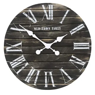 K&L Wall Art Wanduhr Holz Uhr schwarz Landhaus Wanduhr aus Holz große Holzuhr (Skandinavische Wohnzimmer Wanduhren ohne Tick-Geräusche) schwarz