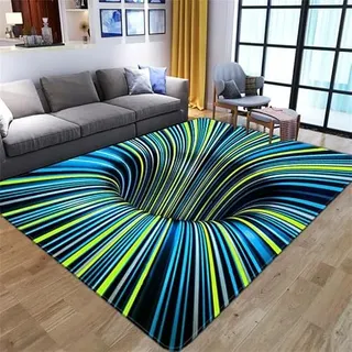 Salutebaba Visuelle Illusion Teppich 3D Vortex Teppich Bodenlose Lochmatte 3D Wirbeldruck Optische Täuschung Teppiche Karierter Teppich Schwarz und Weiß für Zuhause Schlafzimmer Wohnzimmer