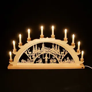 Holz-Schwibbogen Lichterbogen Fichtelberg 70 cm Made im Erzgebirge Bergmann Holz