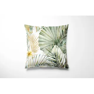 Bettwaesche-mit-Stil Mako Satin Bettwäsche Blätter und Palmen weiß (Kissenbezug 40x40 cm)