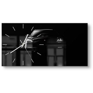 DEQORI Wanduhr 'Porsche Panamera Front' (Glas Glasuhr modern Wand Uhr Design Küchenuhr) schwarz 60 cm x 30 cm