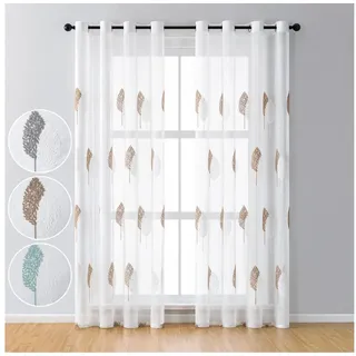 BTTO V&G Scheibengardine 2 Paneele Ösen Vorhänge Voile Gardine,Baumstickerei Scheibengardinen braun 140 cm x 245 cm