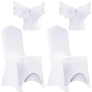 Hazrcvr Stuhlhussen Hochzeit 2 Stück Stuhlhusse Weiss Hochzeit Stretch Stuhlüberzug Husse Stuhlschutz Stuhlhussen im Schleifenband Elastik Stuhl Abdeckung Weiße Spandex Stuhlhussen mit Schleifen