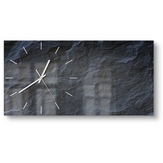 DEQORI Wanduhr 'Schieferfassade' (Glas Glasuhr modern Wand Uhr Design Küchenuhr) grau|schwarz 60 cm x 30 cm