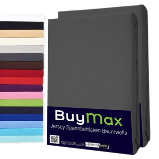 Buymax Spannbettlaken 70x140cm Doppelpack 100% Baumwolle Kinderbett Spannbetttuch Baby Bettlaken Jersey, Matratzenhöhe bis 15 cm, Farbe Anthrazit