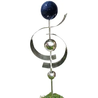 Jürgen Bocker Garten-Ambiente Gartenstecker Skulptur Jupiter 100 cm matt gebürstet mit obere Kugel Edelstahl Lackierung Marmor blau, Silber, BS 100 003 c