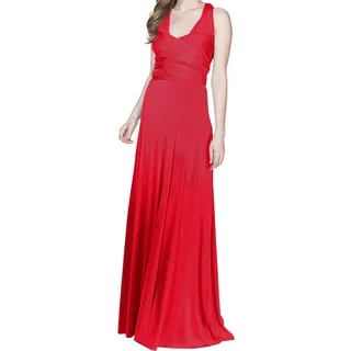 IMEKIS Damen Weihnachtskleider Elegant Brautjungfernkleid Multiway V-Ausschnitt Rückenfrei Partykleid Ärmellos Schulterfrei Cocktailkleid Sommerkleid Festlich Abendkleid Abschlussball Ballkleid Rot M - M