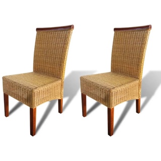 vidaXL Esszimmerstühle 2 STK., Esszimmerstuhl mit Rückenlehne, Essstuhl Küchenstuhl mit Holzrahmen, Rattanstuhl Stuhl für Esszimmer Küche, Braun Natur Rattan