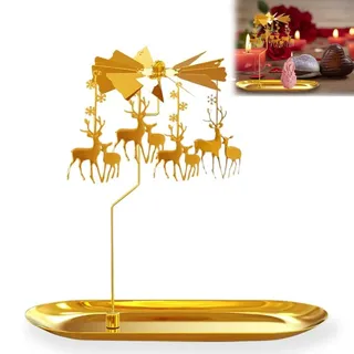 Windlicht Karussell Weihnachtliche, Romantisches Carousel Candle Holder, Teelicht Karussell Gold, Weihnachtselch Rotierender Teelichthalter, für Hochzeit Party Kamindekor Dekoration Teelichthalter