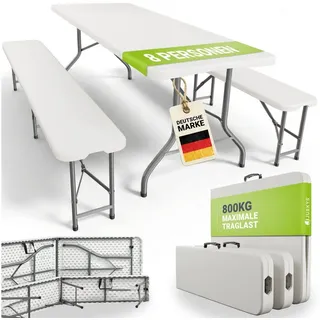 Juskys Bayreuth Bierzeltgarnitur 3-tlg. Tisch 180 x 70 x 74 cm weiß klappbar
