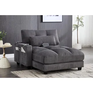 LVHOM Polsterliege Ottomane/Loungesofa/Polsterbett/Daybett/Gästebetten/Schlafsofa (USB/Typ C-Ladeanschlüssen, Seitentaschen, Getränkehalter, modularer Flexibilität Palmen Sessel, links & rechts tauschbare Armlehnen, Schlaffunktion, Platzsparend, 1-St., Multifunktional für Kleinwohnung, Homeoffice und Gästeübernachtung), Perfekt für Wohnzimmer, Schlafzimmer, Jugendzimmer, Gästezimmer grau