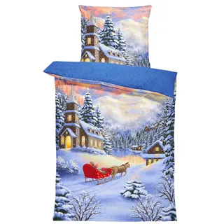 one-home Winter Bettwäsche 135x200 cm Winterlandschaft Weihnachten Flausch Thermofleece