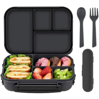 luxuskollektion Bento Box 1200ml Mit 4 Fächern, Auslaufsicher, Inkl. Besteck, Mikrowellenfest