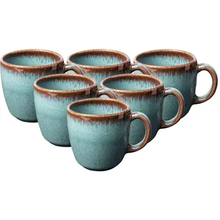 Villeroy & Boch like. by Lave Glacé Kaffeetassen 6er Set, 190 ml, Kaffeeobertasse mit einzigartiger Glasur, Skandinavisches Design, Steingut, Türkis