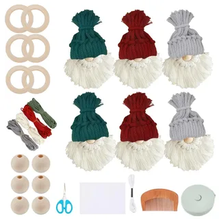 HALOULENI 6 Set DIY Weihnachtsmann Kit DIY Makramee Weihnachten Kit Weihnachtsbaum Dekor Weihnachtsbaum Hängende Ornamente Santa Elf Weihnachtsschmuck