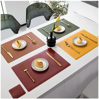 FANIVIN PU Platzdeckchen Platzsets Hitzebeständige Wasserdicht Abwischbare Waschbar Tischsets Tischschutz Matte 45 * 30cm(4er-Satz) Dunkel Blau+Grün