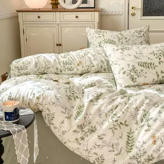 Wotcsil Bettwäsche 135x200 Baumwolle Grün Bettbezug 135 x 200 Baumwolle Bettwäsche Set Blumen mit Kissenbezug 80x80 cm und Reißverschluss